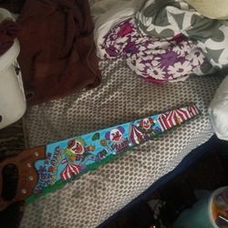 Hand Drawn Hand Saw With The Words Welcome To The Circus And 3 Clowns