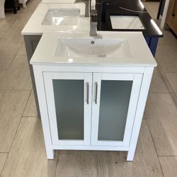 28” Bathroom Vanity White Color Solid Wood Fully Assembled Softclose Doors White Ceramic Top Sink Integrated Ready For Pick Up Today 