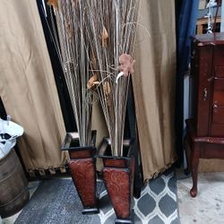 2 Dried Plant Metal Vases