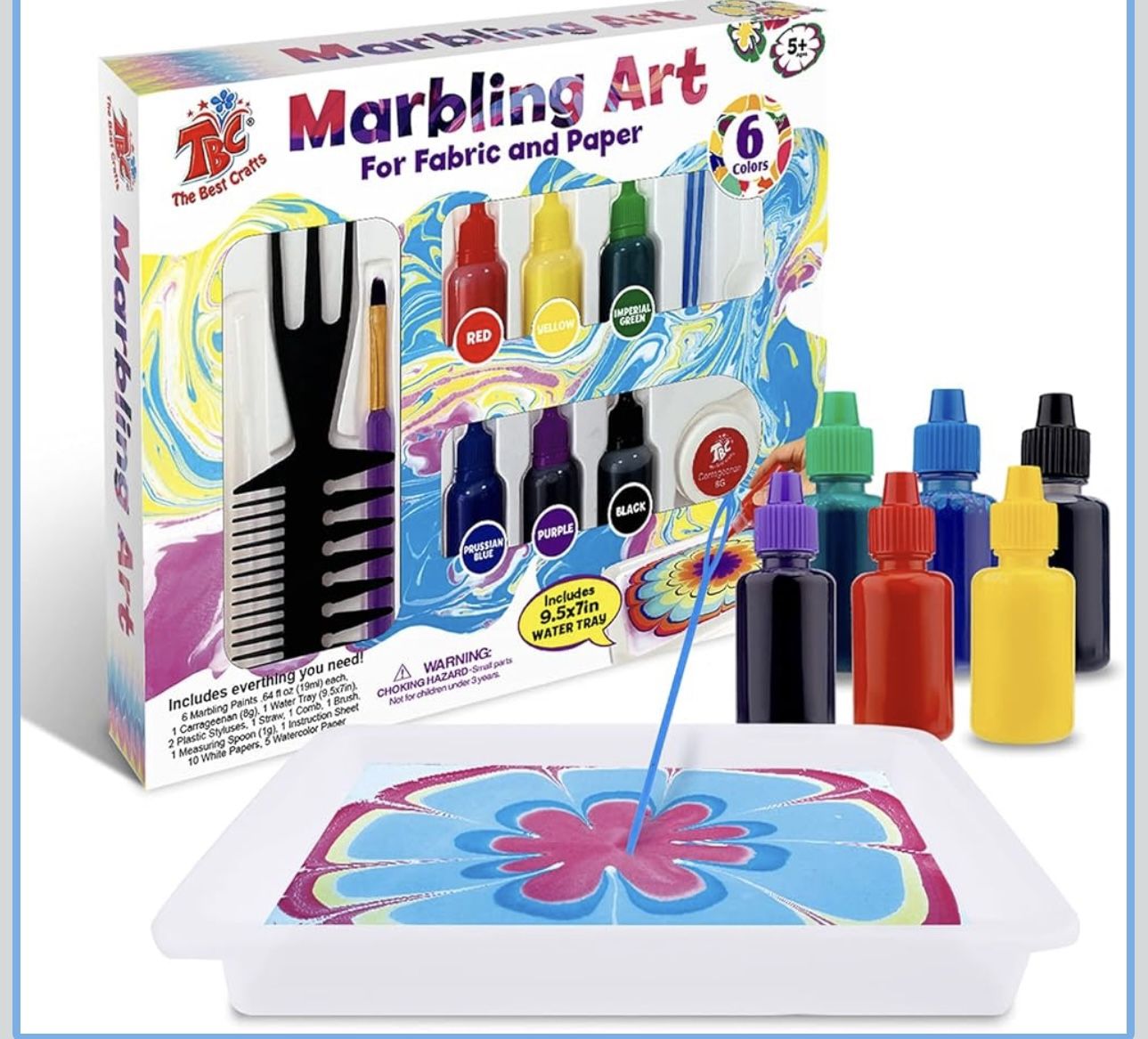 Marbling Paint Kit, 6 X 0.64 fl.oz/19 ml Water Marbling Paint Art Kit for Kids, Non Toxic , Water Marbling Kit for Fabric, Paper, Ideal Arts and Craft