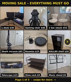 Moving Sale – Furniture, Electronics, Kitchen & Home Items, Everything Must Go