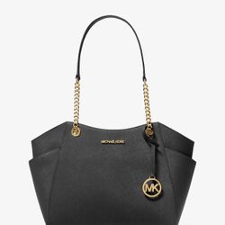 Micheal Kors Black & Gold Jet Set Large Saffiano Leather Shoulder Bag