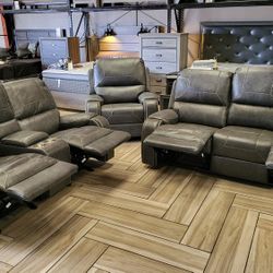 3PC GRAY Manual Recliner Rocking Sofa Set w/ USB + Power Outlets