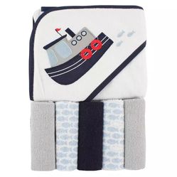Luvable Friends Bath Baby Time Set Hooded Towel (30"x30") & Five Complementary Washcloths
