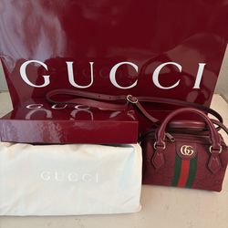 Gucci Monogram Calfskin Web Mini Ophidia Too Handle Bowler Bag Rossi Encora