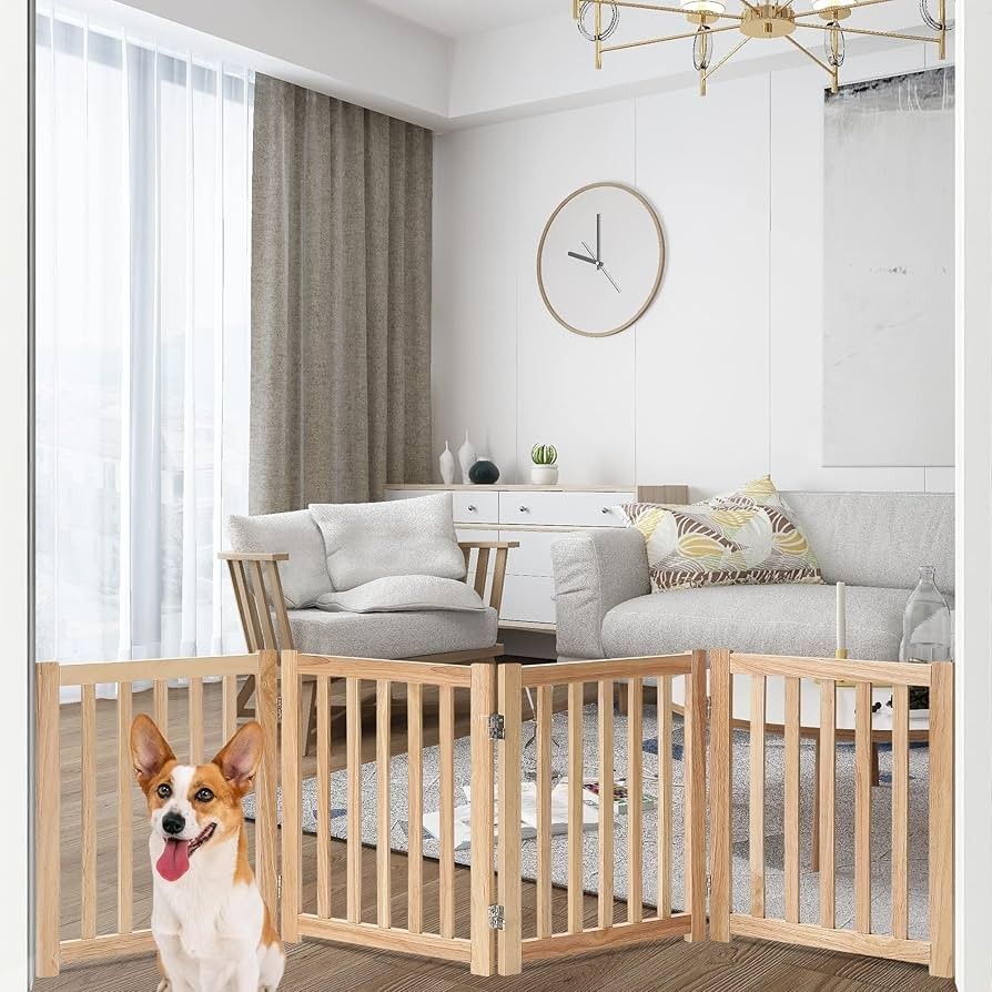 Solid Wood 4 panel Free Standing 24"H x 80"L pet gate