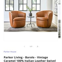 Italian Leather Swivel Club Chairs 