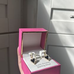Cubic Zirconia Sterling Silver Heart Earrings