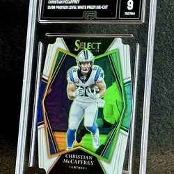 2021 Select 🔥 Christian Mccaffrey 🔥 Premier Level White Prizm Die-Cut 13/99 GMA 9 Mint 💎 - Panthers / San Francisco 49ers