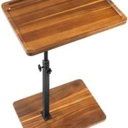 New  Solid Wood Acacia Wood Couch Table,Height Adjustable C Table with Phone & Tablet Slot,Swivel TV Trays for Eating on Couch, Bedroom or Livingroom