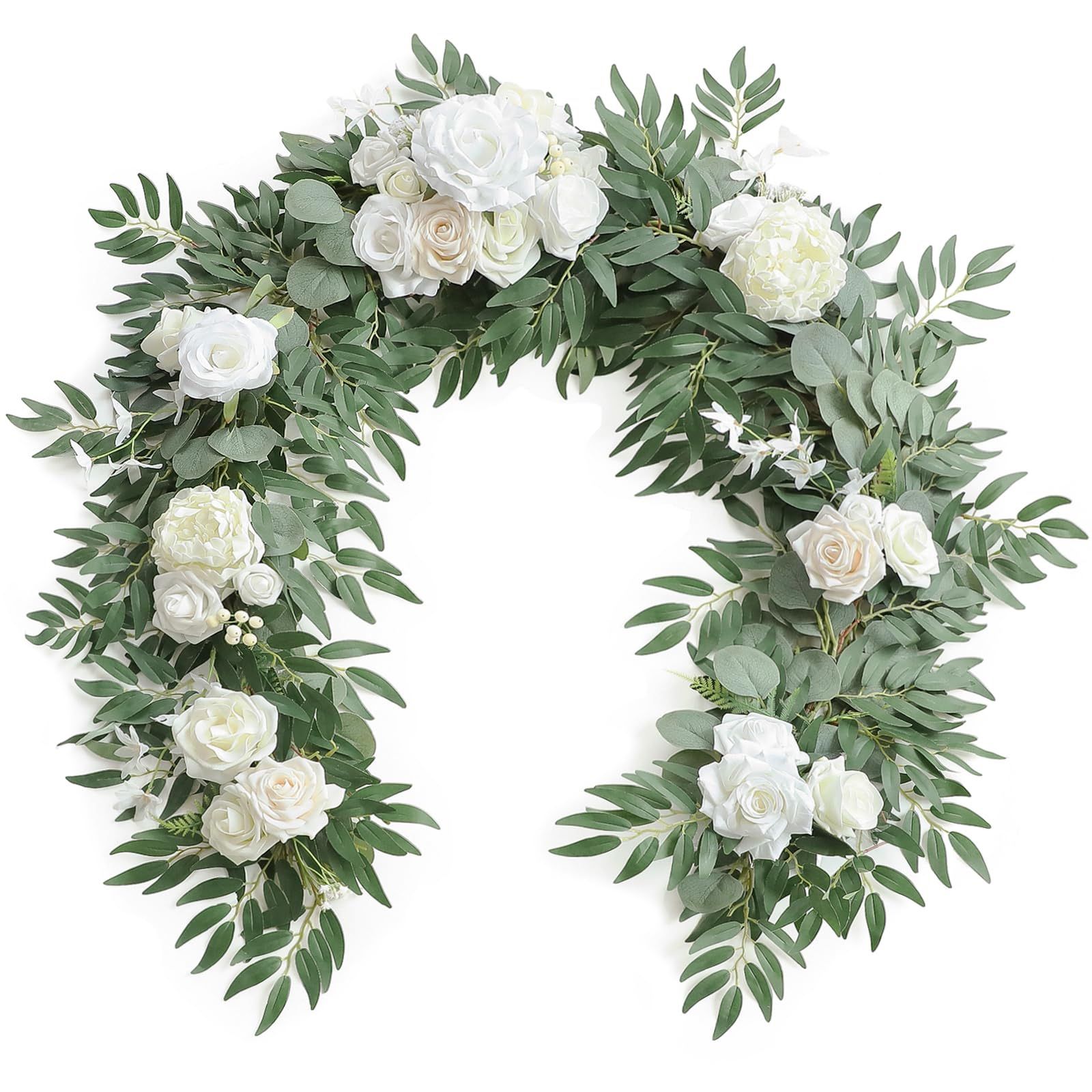 Floroom 6ft Artificial Eucalyptus Garland With Flowers Fake Greenery Faux Floral Vine Garland For Table Decor Wedding Centerpieces Bridal Shower Party