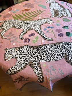 NWOT Pink Leopard Floral Woven Tapestry Throw Blanket Fringe 50x60 Boho Jungle