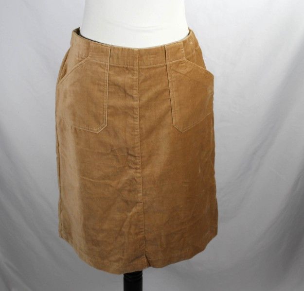 Vintage 1990s Tan Cotton Velveteen Skirt with Pockets Size 10P