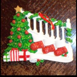 New Family of 3 personalized christmas ornament Stocking on stairs