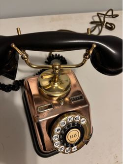 Antique copper telephone Kjøbenhavns Ktas Rotary Bakelite horn Vintage 1930s