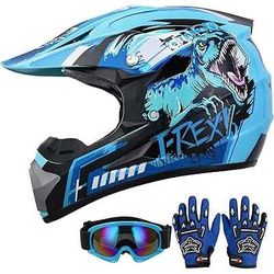 DOT Youth Dirt Bike Helmet with Goggles & Gloves for 5-14Years Old, Kid ATV Helmet for Youth Boys(L)