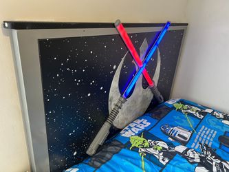 Star Wars full size bed frame headboard with lights lightsaber kids adults