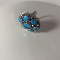 Authentic Sterling MC Stamped Makers Miriam 7 Turquoise Stone Ring