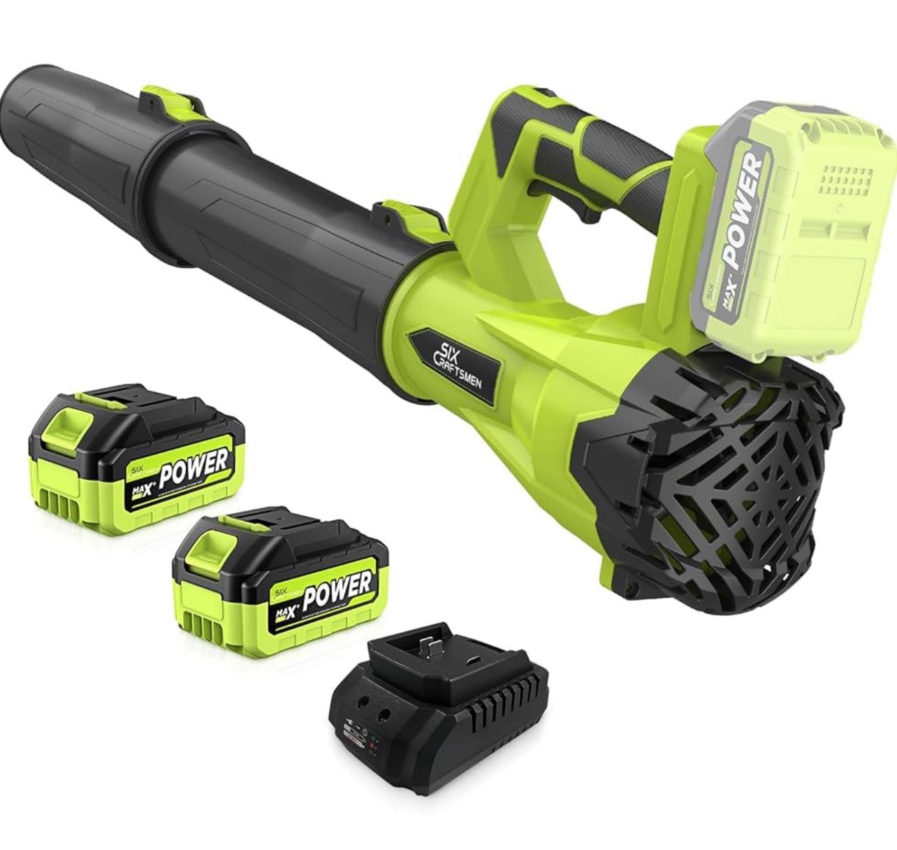 Leaf Blower, SIXCRAFTSMEN 21V Leaf Blower Cordless with 2 x 3.0Ah Battery and Fast Charger, 6-Speeds,Electric Blowers with Extension Tube for Patio, L