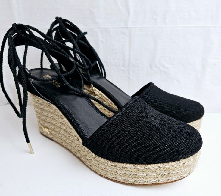 Michael Kors Black women's platform espadrille Lace Up wedge sandals Size 9M