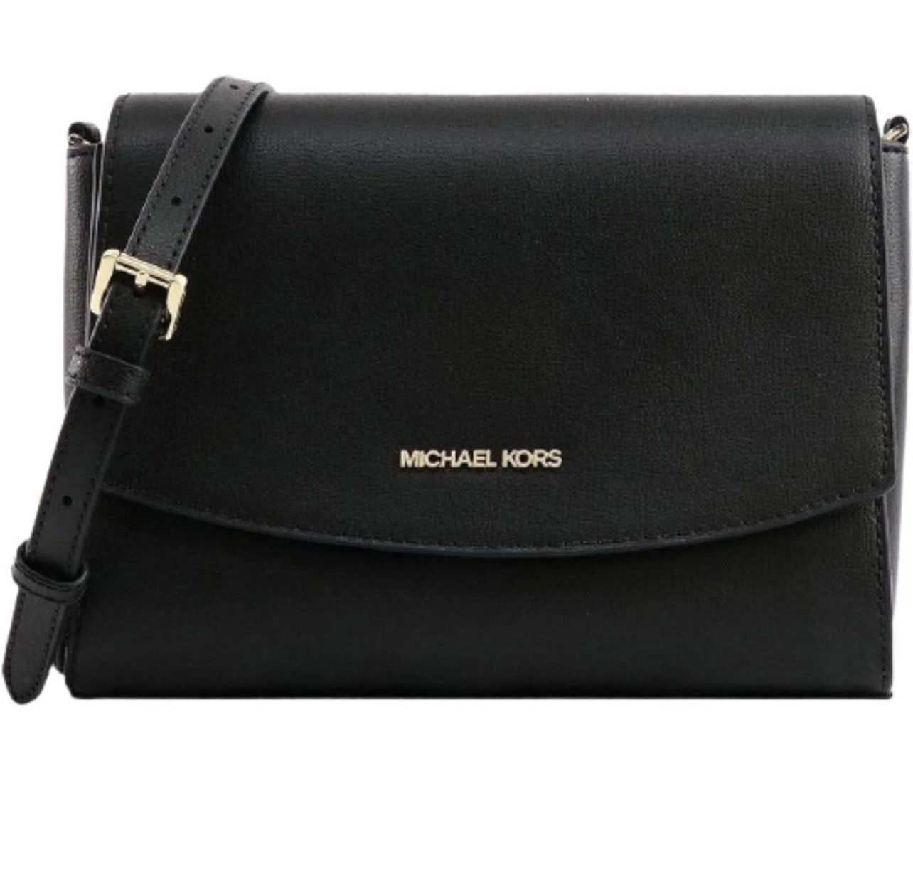 Michael Kors Medium Flap Messenger Leather Crossbody Bag Black