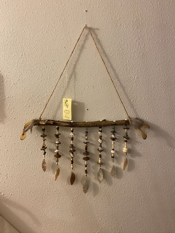 Handmade organic shell wood stone bone beaded wall hanging ...