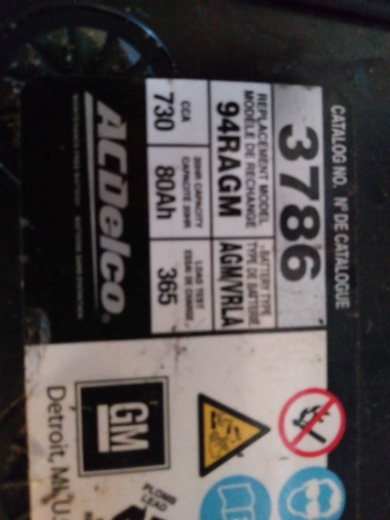 Acdelco 94RAGM BATTERY 730CCA 80AH 365LOAD TEST FOR 2016 CHEVY CRUZE