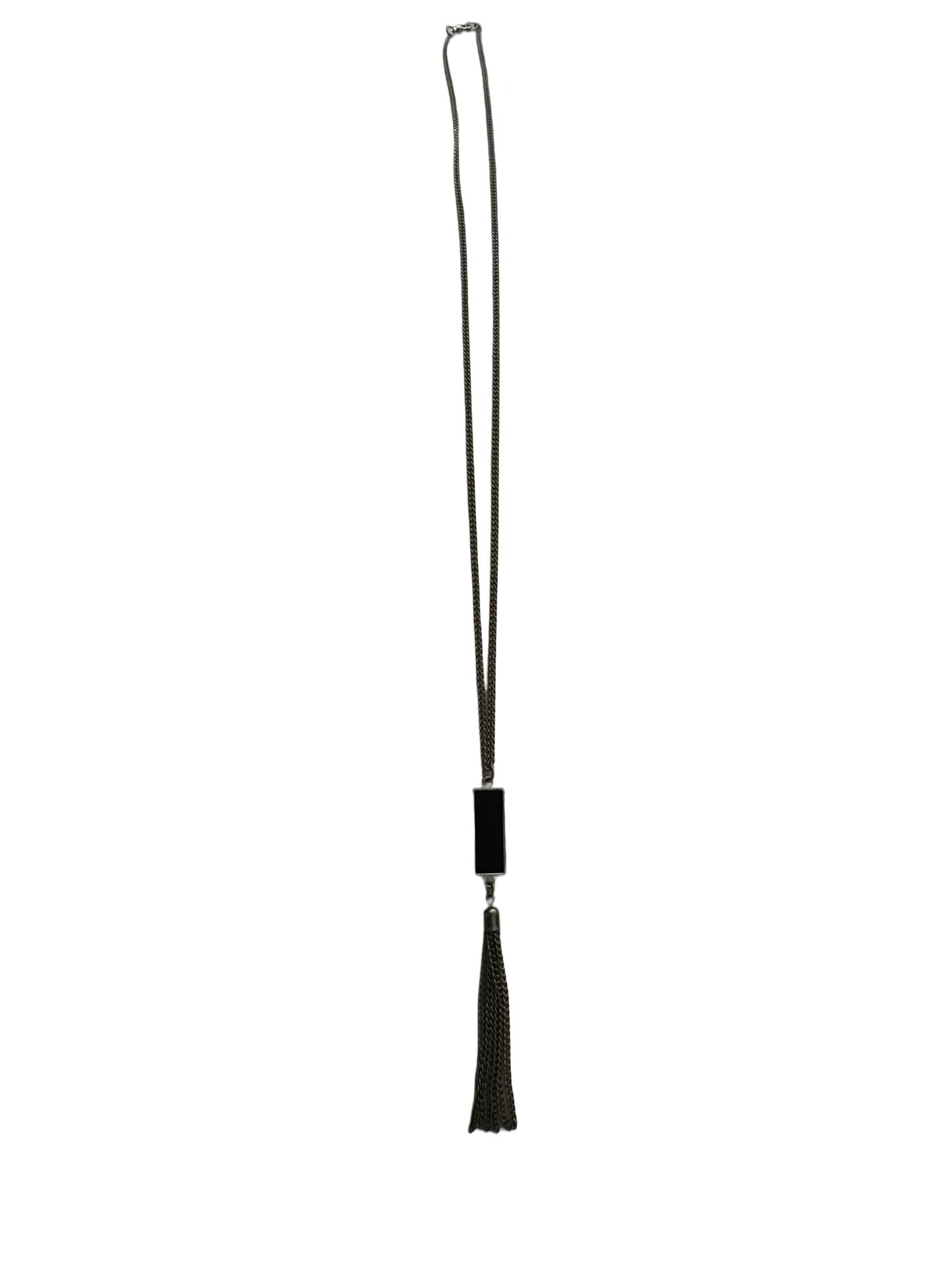 Long Black Enameled Bar with a Multi Chain/Whip/Tassel