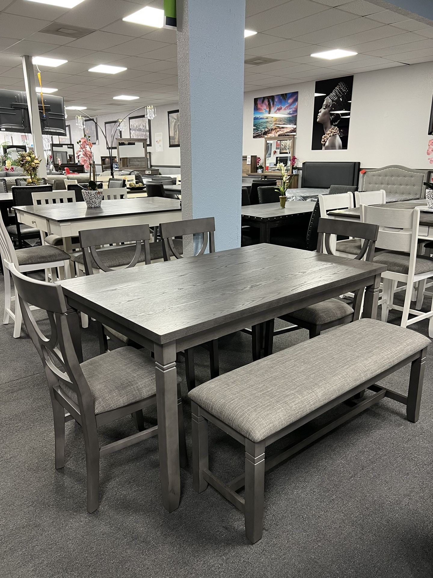 6PC Gray Dining Table Set 