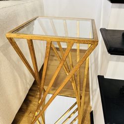 Gold Metal Glass/Mirror Side Table 