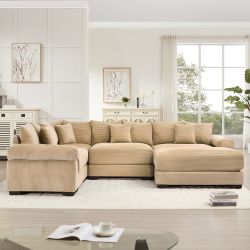 Albany 117" Oversized 5 Pieces Corduroy Modular Corner Sectional Sofa with Ottoman