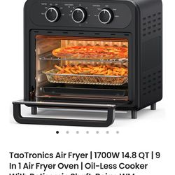 TaoTronics Air Fryer | 1700W 14.8 QT | 9 in 1 Air Fryer Oven | Oil-less Cooker with Rotisserie Shaft, Beige WM