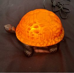 Vintage Turtle Lamp Amber Glass Shell Cast Metal Copper Finish Working