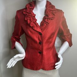 A Papell Red Belted Victorian Style Puffed Collar Party Women’s Blazer Sz 10 /M