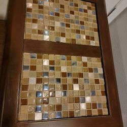 Mid Century Modern MCM Mosaic Tile Sofa End Table Nightstand Real Wooden Furniture Heavy Vintage From Italy 