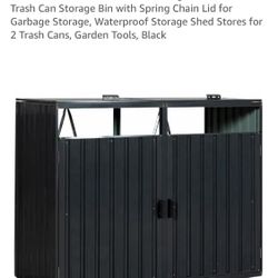 55.1 Cu.Ft Outdoor Trash Can Storage Shed, Metal Trash Can Storage Bin with Spring Chain Lid for Garbage Storage, Waterproof Storage Shed Stores for 2