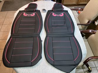 PTOWL Cartoon Full Set Universal Fit Leather Car Seat Covers Black & Rose