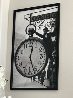 Vintage Dennison Clock Black & White Framed Print - Home decor