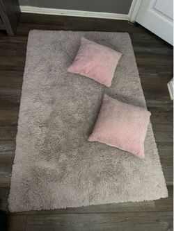 Pink Medium Sized Carpet and Two Pillows