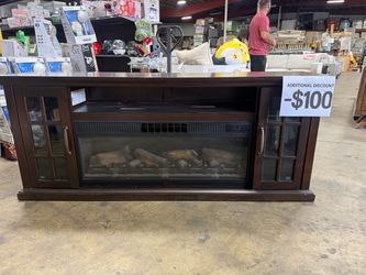 Costco wooden Accent Tv stand with electric fire pit
