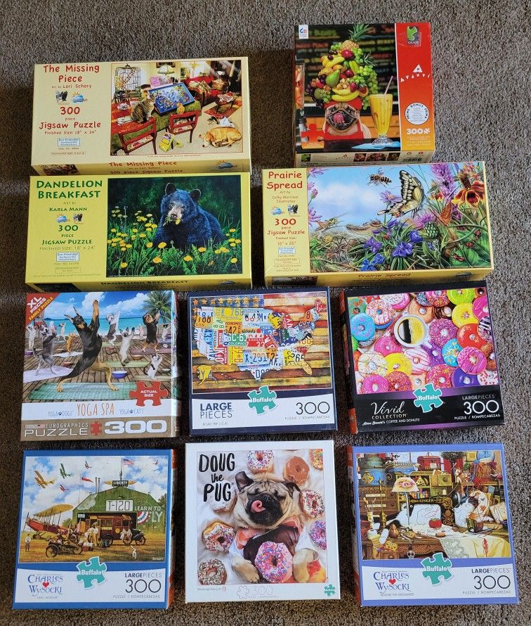 AT A BARGAIN PRICE! TEN (10) 300-Piece Jigsaw Puzzles (Large Size Pieces)