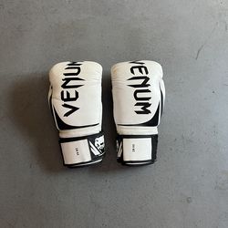 Venum white boxing gloves