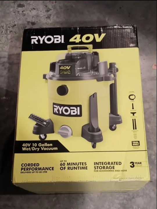 NEW RYOBI RY40WD01B 40V 10 Gal. Cordless Wet/Dry Vacuum (Tool Only)