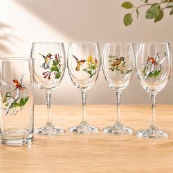 Vintage Hand Painted Bird Glassware Set – 7 Piece Stemware & Tumblers