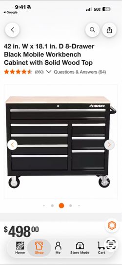 42  in. W x 18.1 in. D 8-Drawer Black Mobile Workbench Cabinet