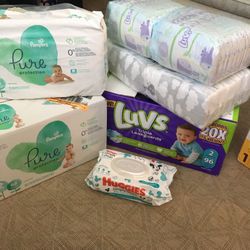 Pampers Pure Protection, Luvs, Parents Choice Diapers size 1 & 2