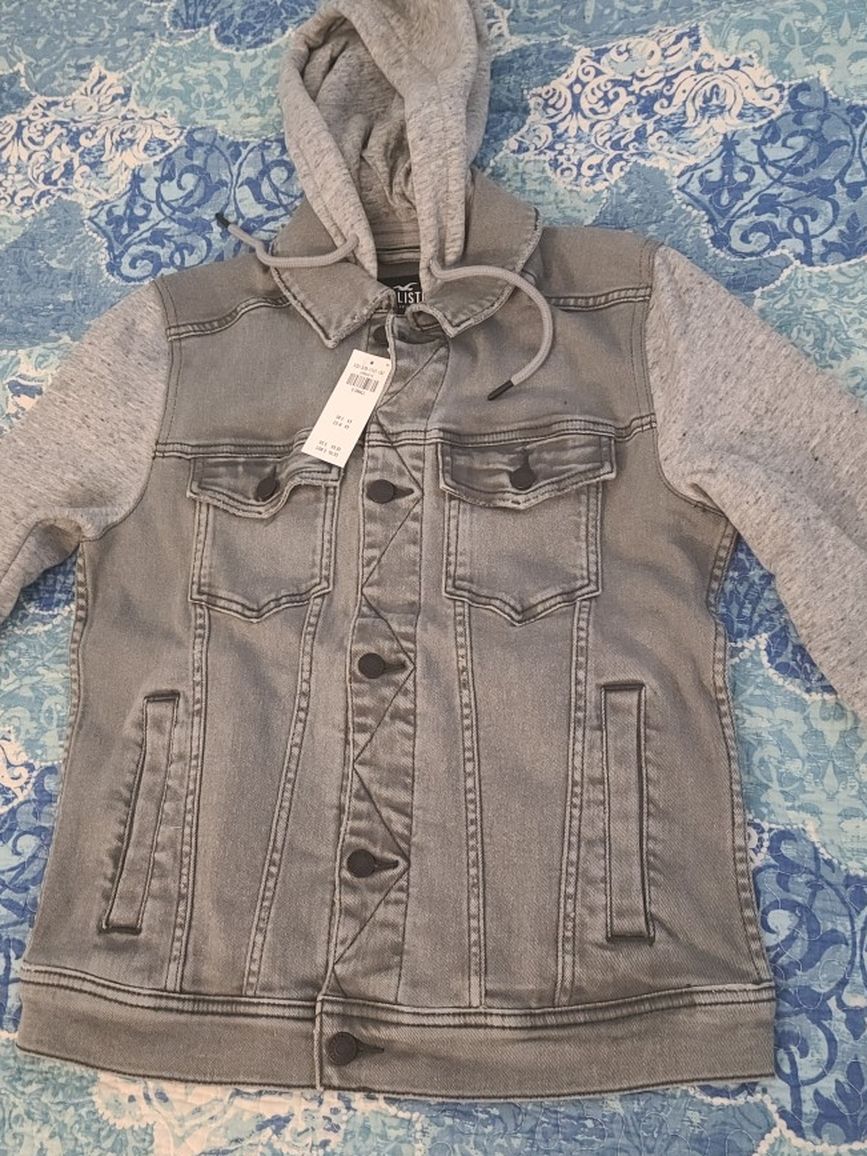 Hollister X-small Hoodie Jean Jacket With Sweater Sleeves Grey