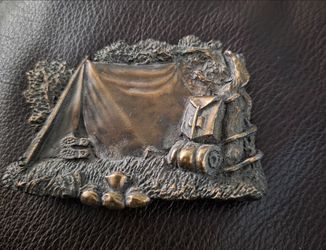 Vintage Camping Scene Bronze Belt Buckle