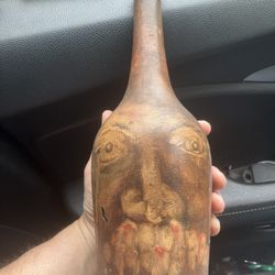 Rare Painted  folk art, scary face on bottle NC 