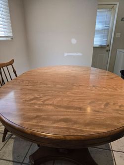 Solid Wood Dining Table with Chairs - Double Pedestal